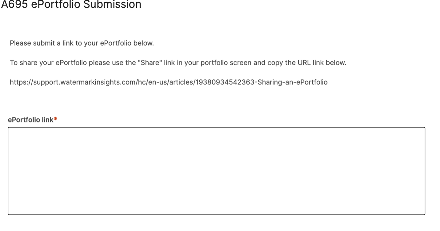 Paste the link into the ePortfolio link box
