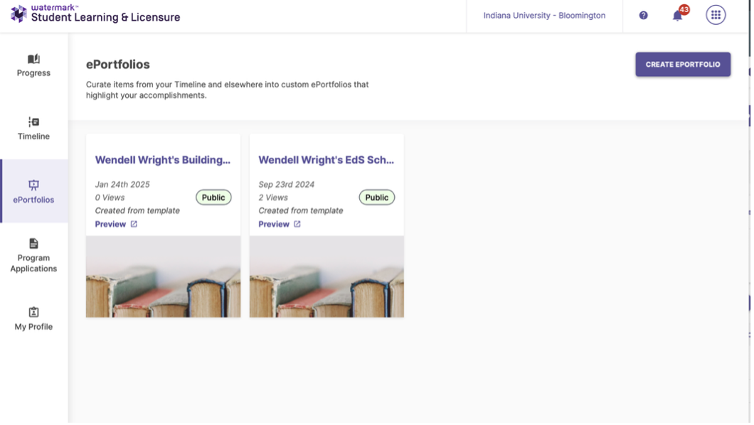 Select the ePortfolio you want to share with your instructor.
