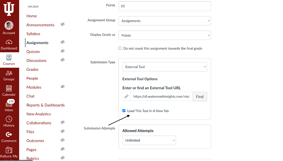 Load this tool in a new tab checkbox
