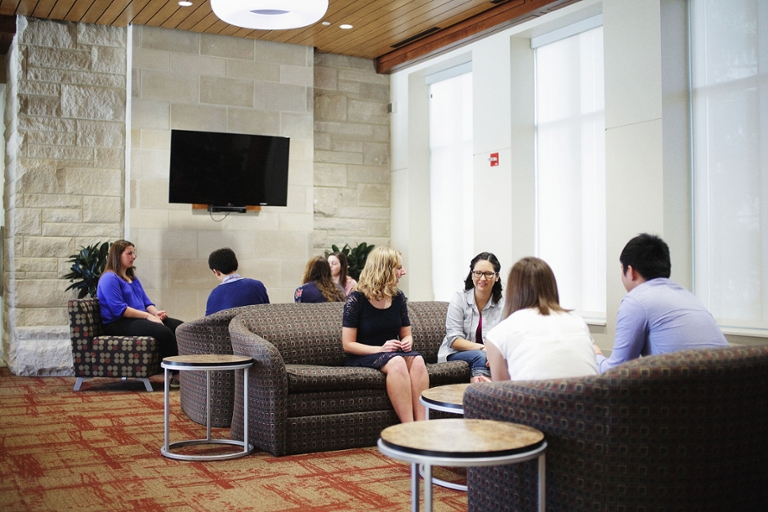 Students lounging in Spruce Hall