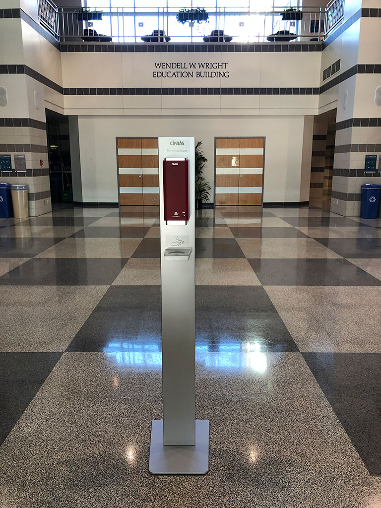 Hand sanitizer in the atrium